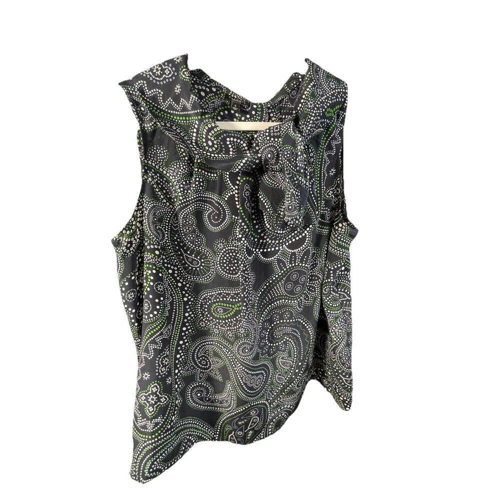 Talbots 100% Silk Sleeveless Paisley Shell/Blouse Bow Neck Button-Up Back Sz L